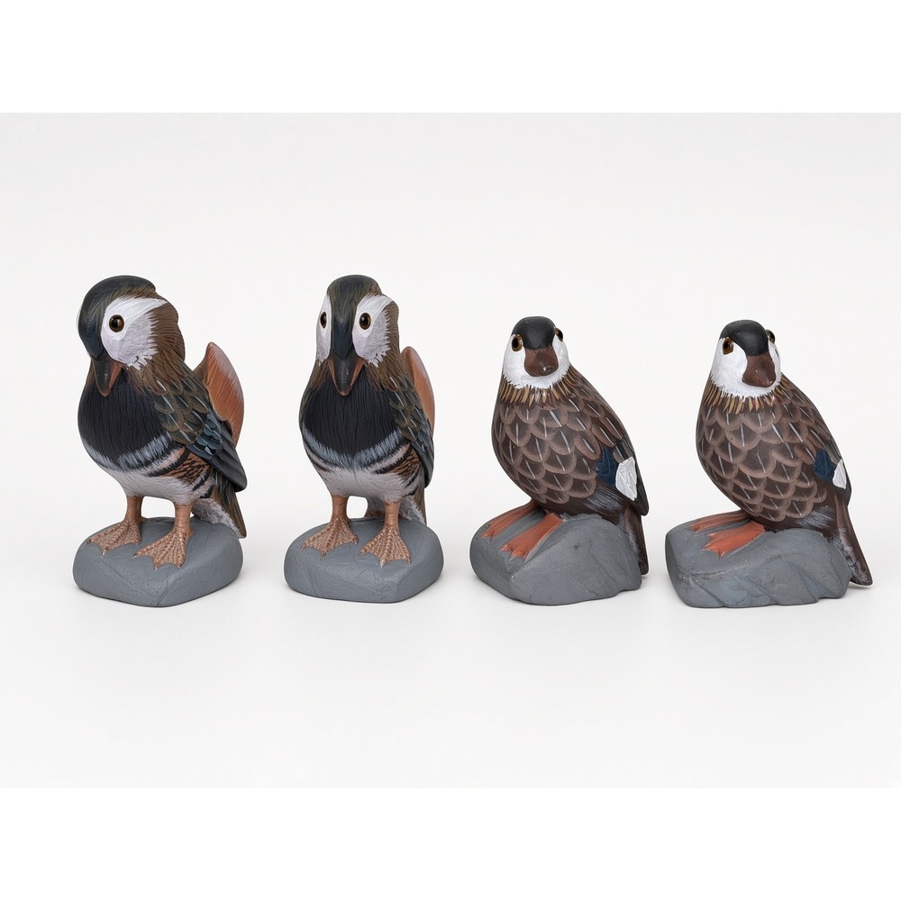 Vintage Hand Painted Mandarin Duck Figurines Set of 4 Bird Decor